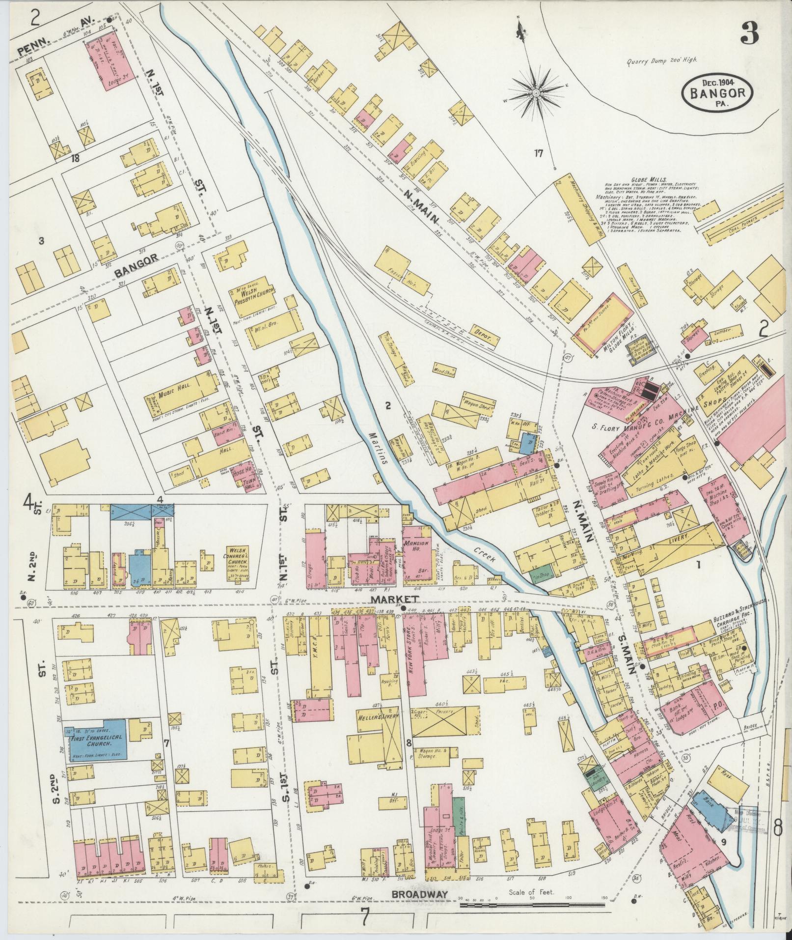 Sanborn Fire Insurance Map from Bangor, Northampton County, Pennsylvania (1904), Sheet #0003 - Historic Sanborn Fire Insurance Map Print, vintage old map wall art, antique decor, genealogy gift, Pennsylvania Pennsylvania map