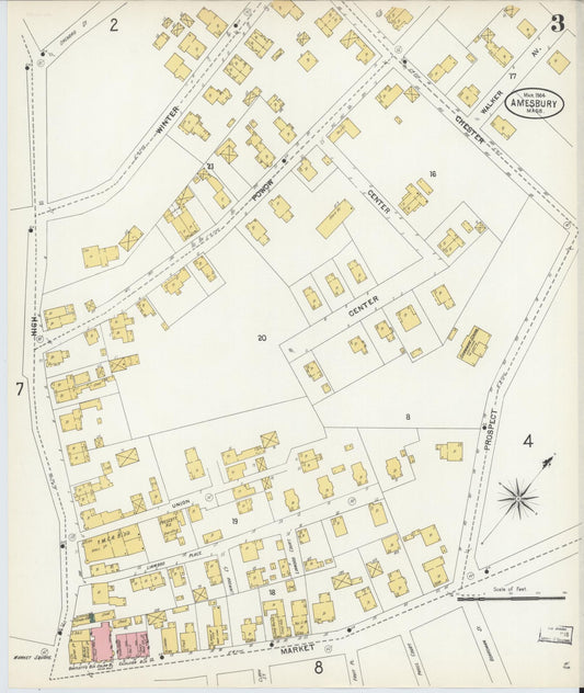 Sanborn Fire Insurance Map from Amesbury, Essex County, Massachusetts (1904), Sheet #0003 - Historic Sanborn Fire Insurance Map Print, vintage old map wall art, antique decor, genealogy gift, Massachusetts Massachusetts map
