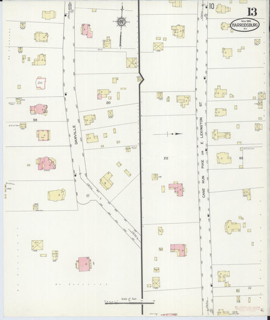 Sanborn Fire Insurance Map from Harrodsburg, Mercer County, Kentucky (1914), Sheet #0013 - Historic Sanborn Fire Insurance Map Print, vintage old map wall art, antique decor, genealogy gift, Kentucky Kentucky map