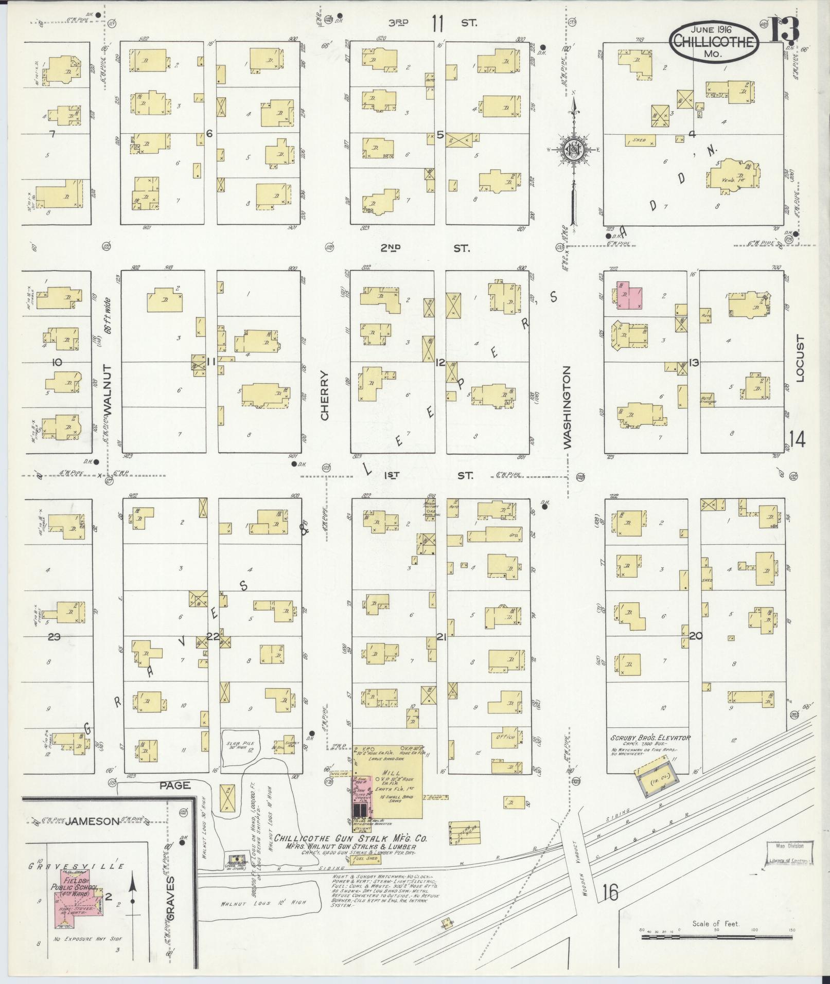 Sanborn Fire Insurance Map from Chillicothe, Livingston County, Missouri (1916), Sheet #0013 - Complete Map Set gallery image, historic Sanborn map, vintage wall art, Missouri Missouri