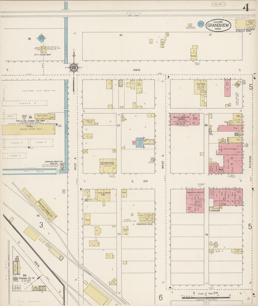 Sanborn Fire Insurance Map from Grandview, Yakima County, Washington (1920), Sheet #0004 - Historic Sanborn Fire Insurance Map Print, vintage old map wall art, antique decor, genealogy gift, Washington Washington map