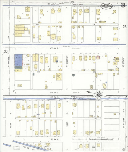 Sanborn Fire Insurance Map from North Yakima, Yakima County, Washington (1909), Sheet #0031 - Complete Map Set gallery image, historic Sanborn map, vintage wall art, Washington Washington