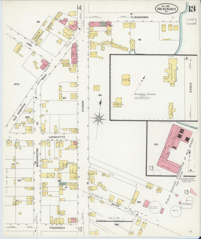 Sanborn Fire Insurance Map from Hackensack, Bergen County, New Jersey (1908), Sheet #0013 - Complete Map Set gallery image, historic Sanborn map, vintage wall art, New Jersey New Jersey