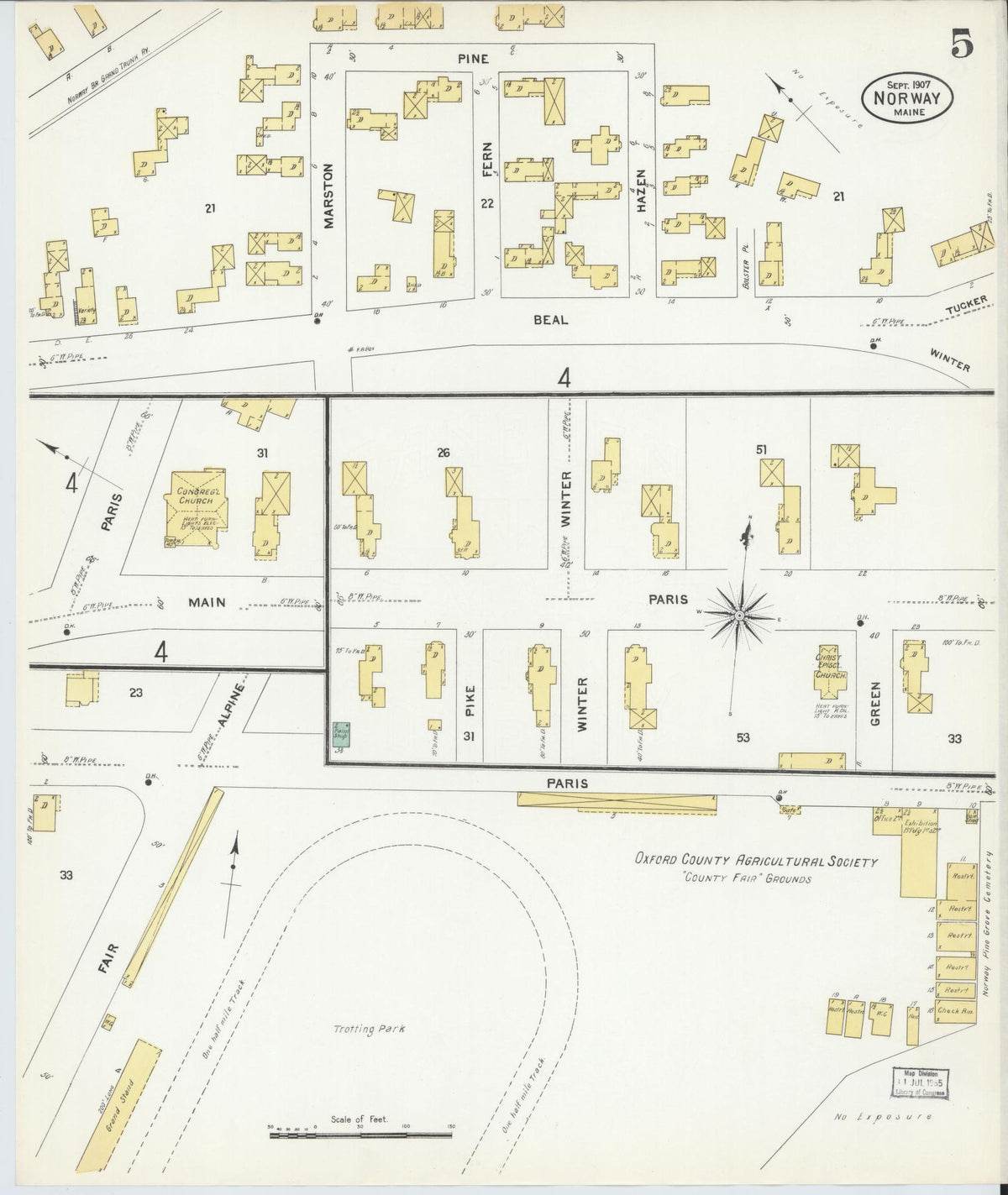 Sanborn Fire Insurance Map from Norway, Oxford County, Maine (1907), Sheet #0005 - Historic Sanborn Fire Insurance Map Print, vintage old map wall art, antique decor, genealogy gift, Maine Maine map
