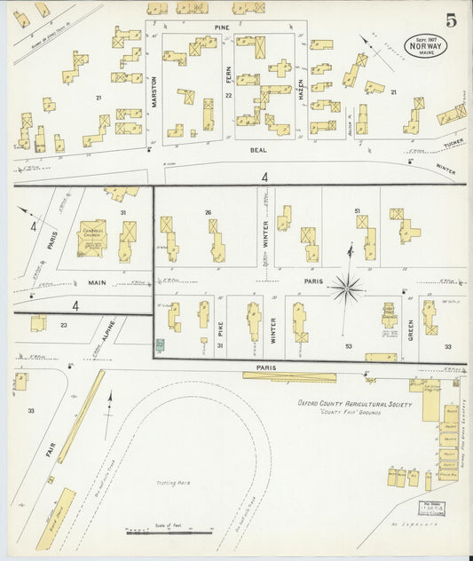 Sanborn Fire Insurance Map from Norway, Oxford County, Maine (1907), Sheet #0005 - Historic Sanborn Fire Insurance Map Print, vintage old map wall art, antique decor, genealogy gift, Maine Maine map