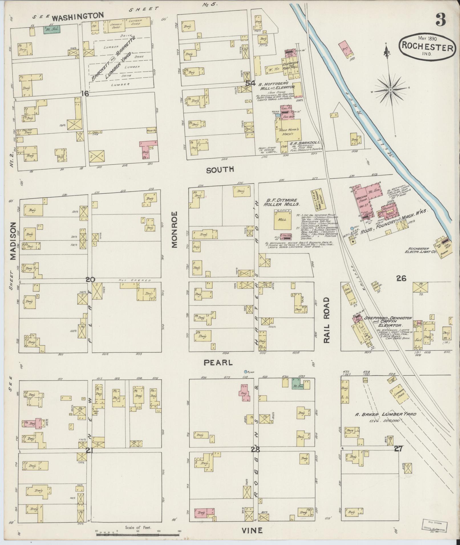 Sanborn Fire Insurance Map from Rochester, Fulton County, Indiana (1890), Sheet #0003 - Complete Map Set gallery image, historic Sanborn map, vintage wall art, Indiana Indiana