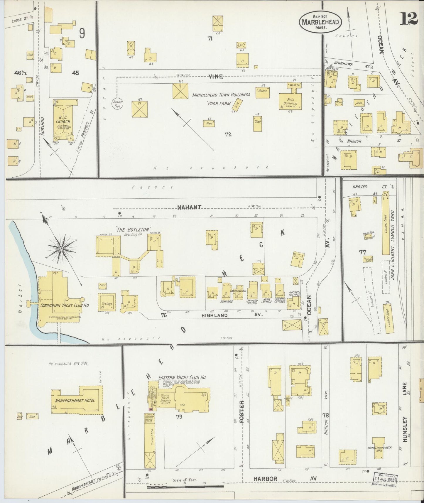 Sanborn Fire Insurance Map from Marblehead, Essex County, Massachusetts (1901), Sheet #0012 - Complete Map Set gallery image, historic Sanborn map, vintage wall art, Massachusetts Massachusetts