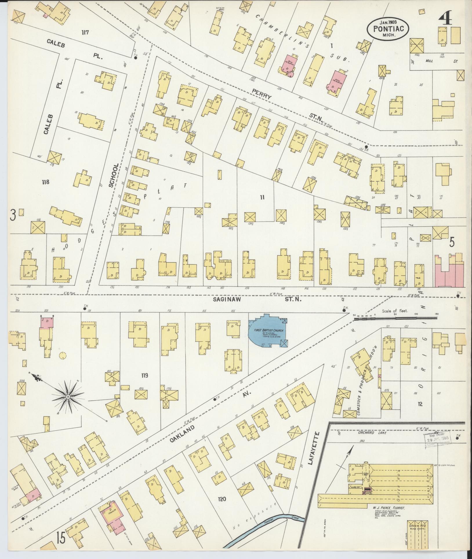 Sanborn Fire Insurance Map from Pontiac, Oakland County, Michigan (1903), Sheet #0004 - Complete Map Set gallery image, historic Sanborn map, vintage wall art, Michigan Michigan