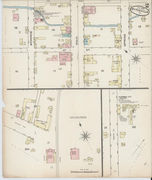Sanborn Fire Insurance Map from Wytheville, Wythe County, Virginia (1886), Sheet #0002 - Historic Sanborn Fire Insurance Map Print, vintage old map wall art, antique decor, genealogy gift, Virginia Virginia map