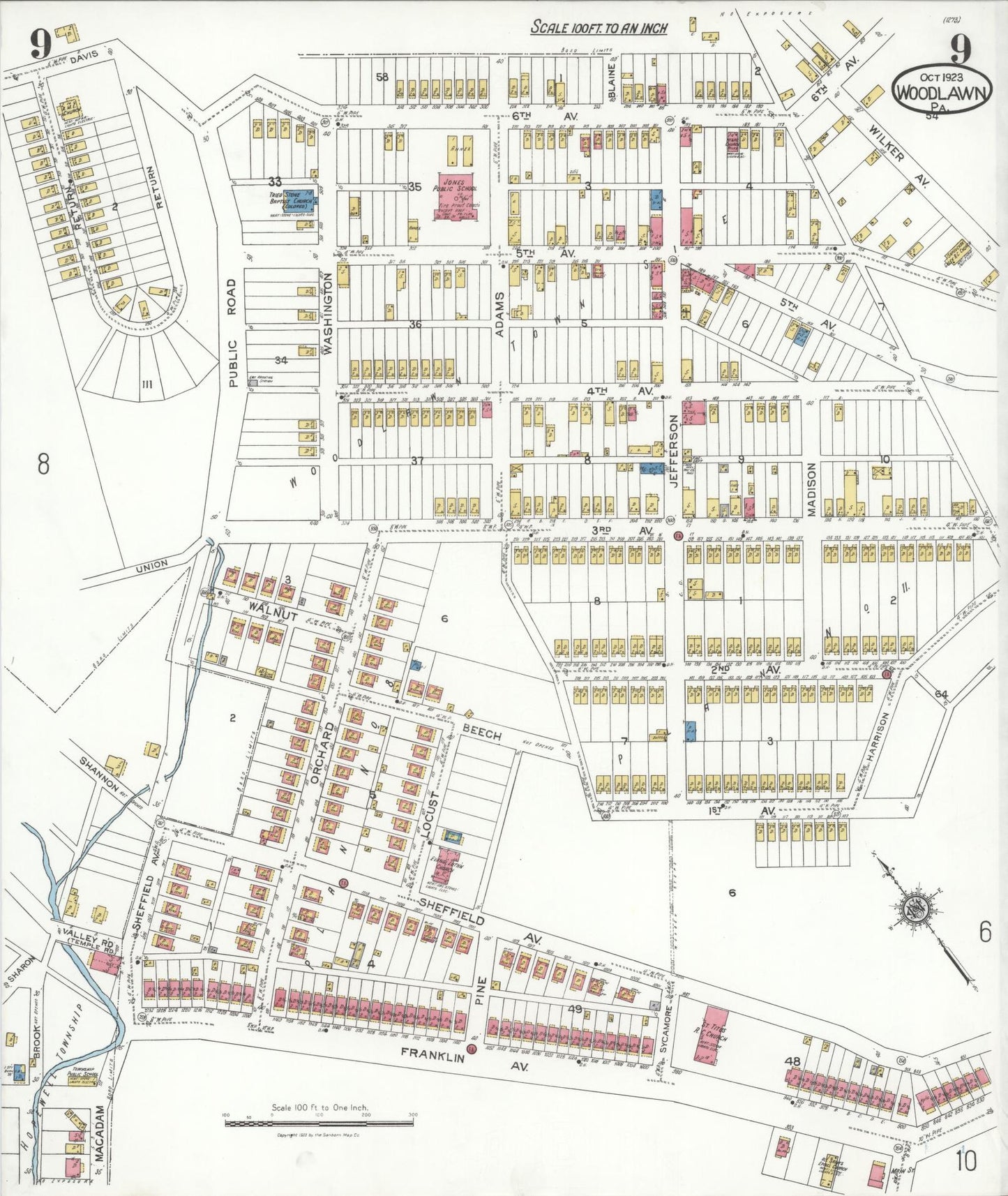 Sanborn Fire Insurance Map from Woodlawn, Beaver County, Pennsylvania (1923), Sheet #0009 - Complete Map Set gallery image, historic Sanborn map, vintage wall art, Pennsylvania Pennsylvania