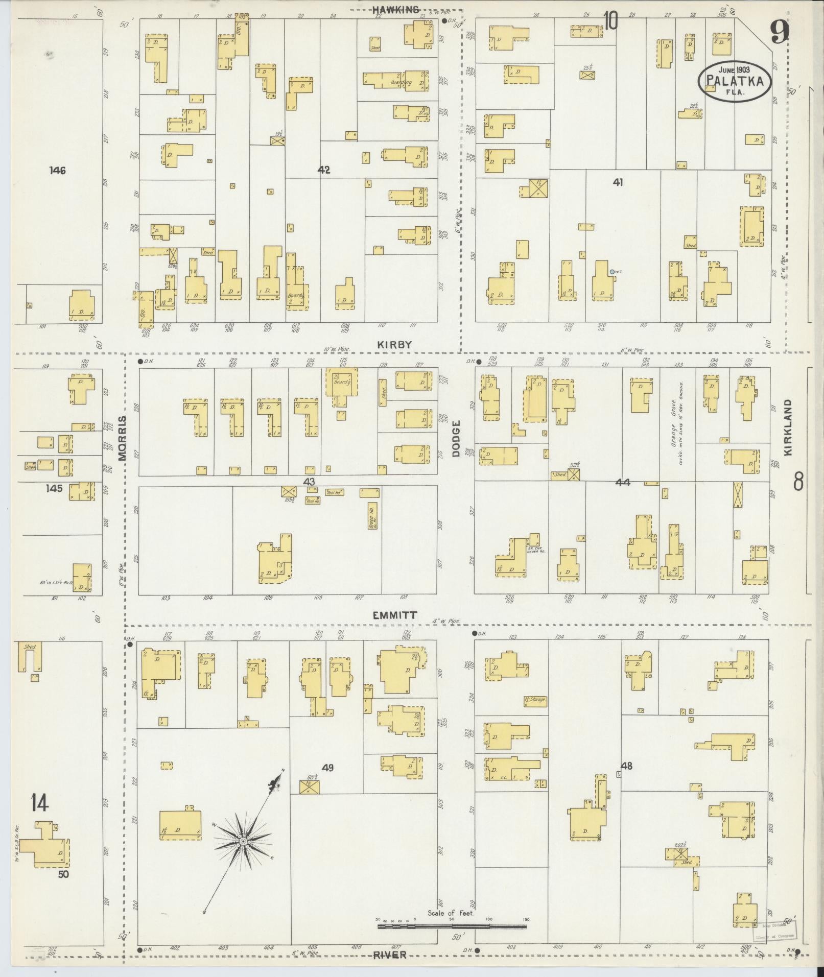 Sanborn Fire Insurance Map from Palatka, Putnam County, Florida (1903), Sheet #0009 - Complete Map Set gallery image, historic Sanborn map, vintage wall art, Florida Florida