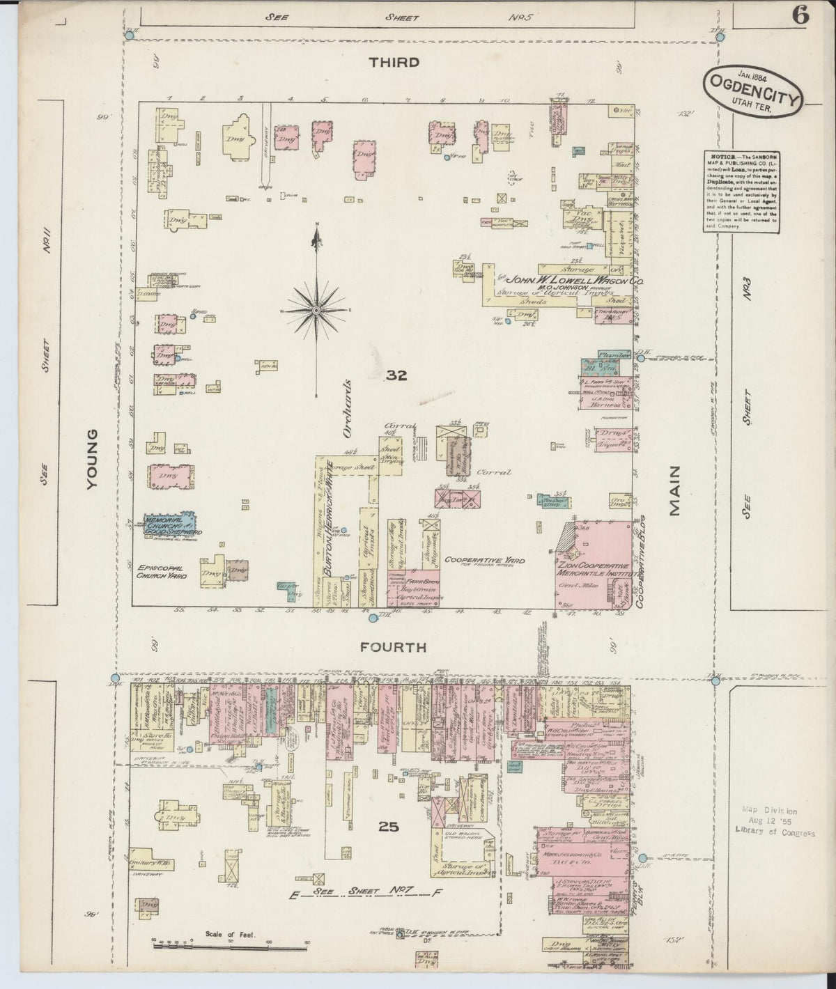 Sanborn Fire Insurance Map from Ogden, Weber County, Utah (1884), Sheet #0006 - Complete Map Set gallery image, historic Sanborn map, vintage wall art, Utah Utah
