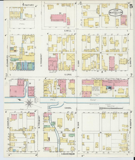 Sanborn Fire Insurance Map from Massillon, Stark County, Ohio (1896), Sheet #0005 - Historic Sanborn Fire Insurance Map Print, vintage old map wall art, antique decor, genealogy gift, Ohio Ohio map