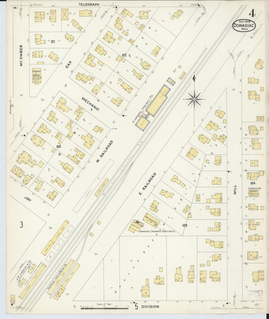 Sanborn Fire Insurance Map from Dowagiac, Cass County, Michigan (1908), Sheet #0004 - Historic Sanborn Fire Insurance Map Print, vintage old map wall art, antique decor, genealogy gift, Michigan Michigan map