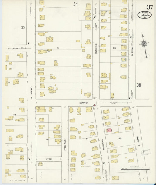 Sanborn Fire Insurance Map from Batavia, Genesee County, New York (1912), Sheet #0037 - Historic Sanborn Fire Insurance Map Print, vintage old map wall art, antique decor, genealogy gift, New York New York map