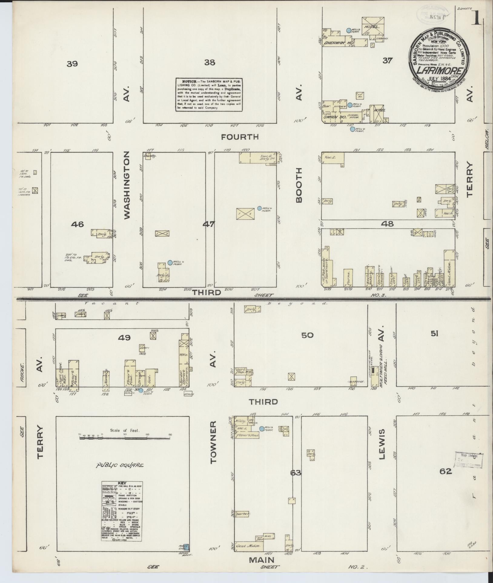 Sanborn Fire Insurance Map from Larimore, Grand Forks County, North Dakota (1884), Sheet #0001 - Historic Sanborn Fire Insurance Map Print, vintage old map wall art, antique decor, genealogy gift, North Dakota North Dakota map