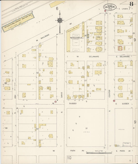 Sanborn Fire Insurance Map from Casper, Natrona County, Wyoming (1912), Sheet #0008 - Historic Sanborn Fire Insurance Map Print, vintage old map wall art, antique decor, genealogy gift, Wyoming Wyoming map