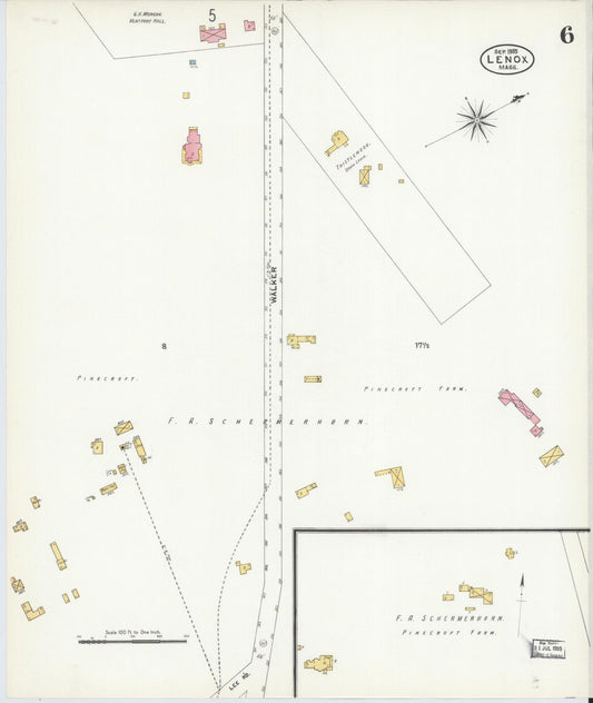 Sanborn Fire Insurance Map from Lenox, Berkshire County, Massachusetts (1905), Sheet #0006 - Historic Sanborn Fire Insurance Map Print, vintage old map wall art, antique decor, genealogy gift, Massachusetts Massachusetts map