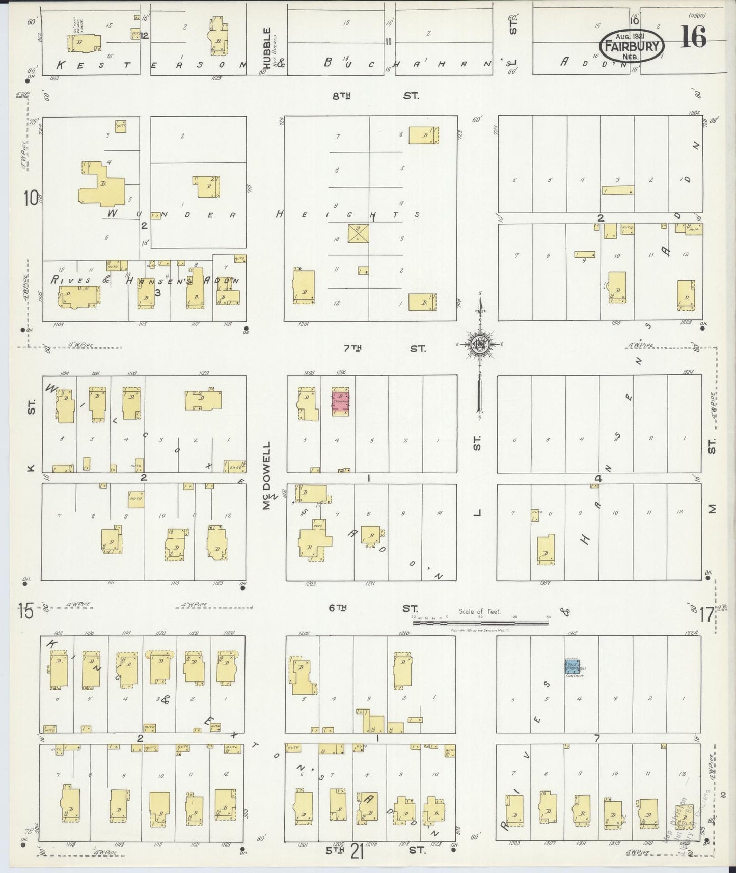 Sanborn Fire Insurance Map from Fairbury, Jefferson County, Nebraska (1921), Sheet #0016 - Complete Map Set gallery image, historic Sanborn map, vintage wall art, Nebraska Nebraska
