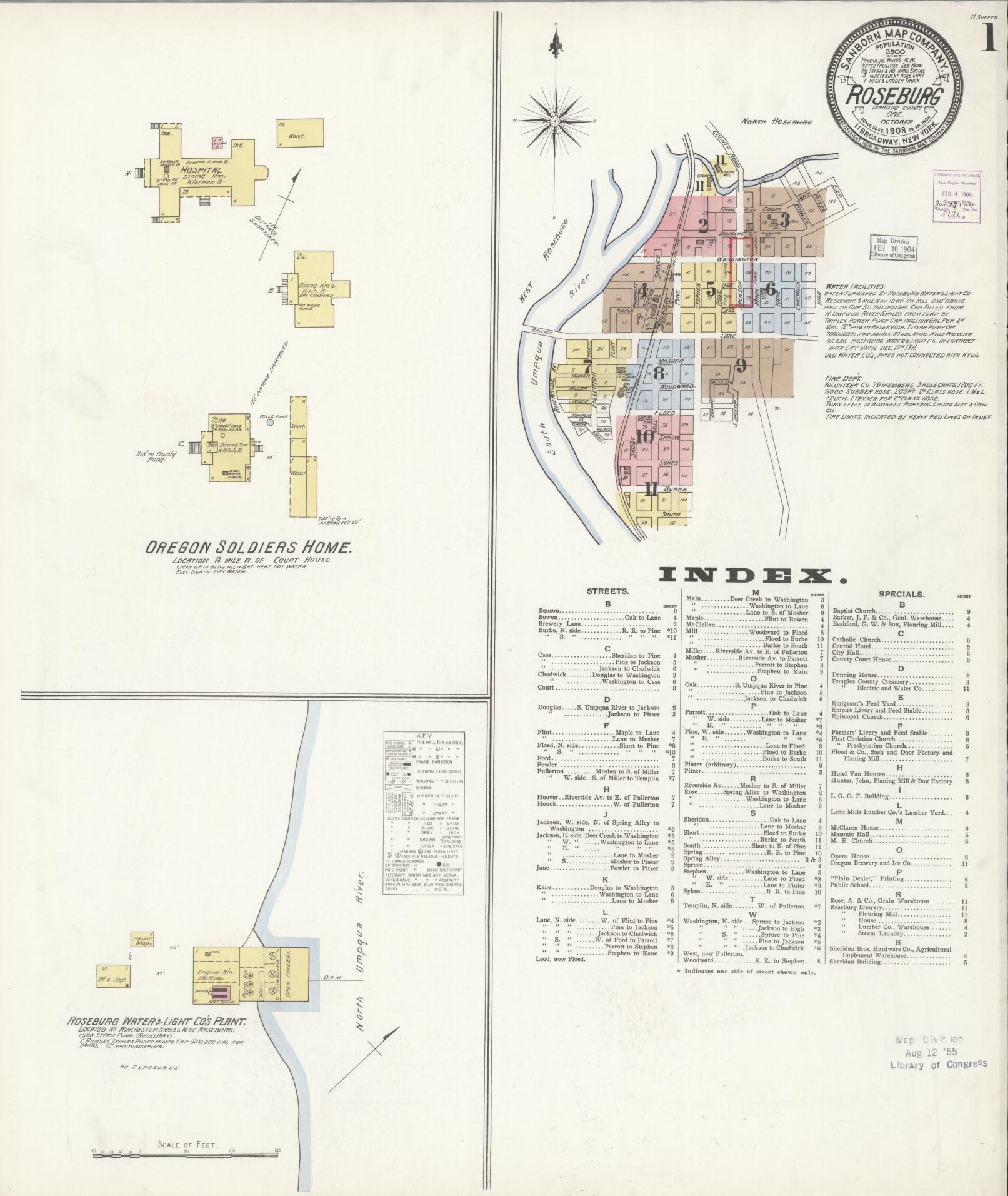 Sanborn Fire Insurance Map from Roseburg, Douglas County, Oregon (1903), Sheet #0001 - Complete Map Set gallery image, historic Sanborn map, vintage wall art, Oregon Oregon