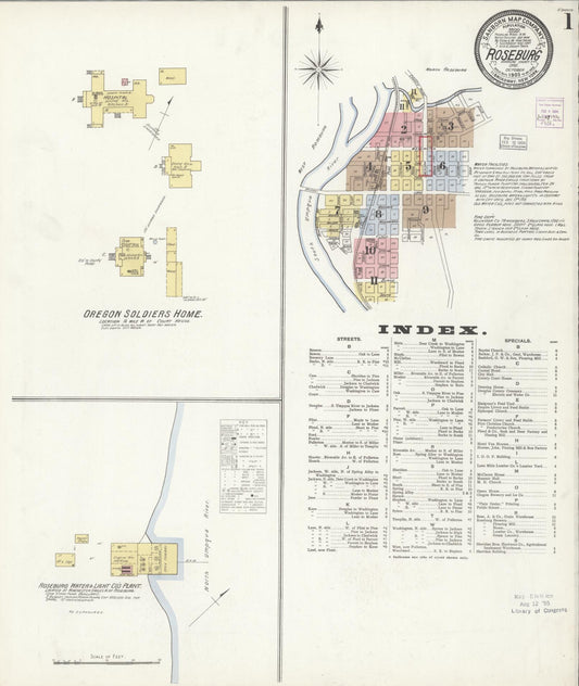 Sanborn Fire Insurance Map from Roseburg, Douglas County, Oregon (1903), Sheet #0001 - Complete Map Set gallery image, historic Sanborn map, vintage wall art, Oregon Oregon