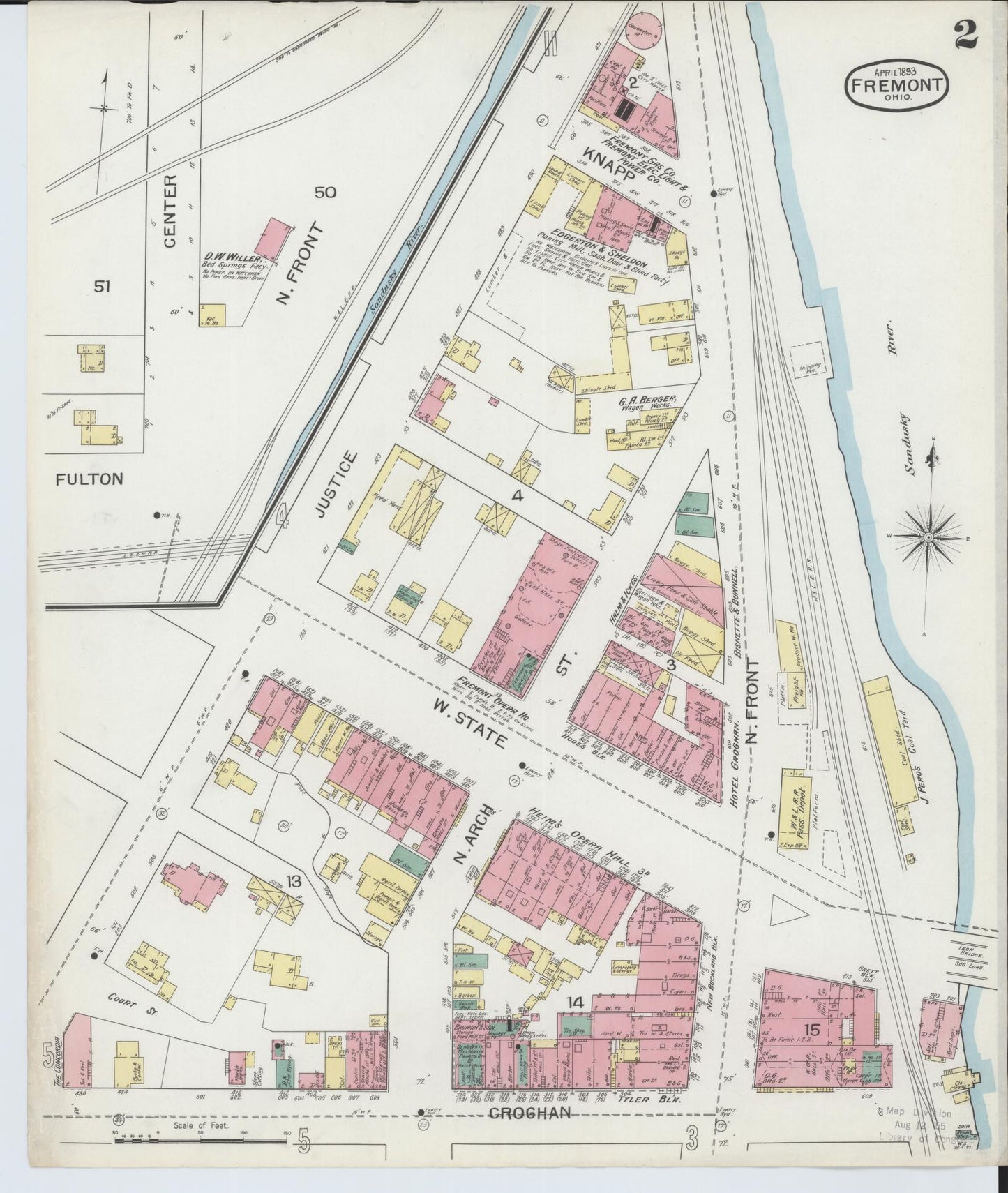 Sanborn Fire Insurance Map from Fremont, Sandusky County, Ohio (1893), Sheet #0002 - Complete Map Set gallery image, historic Sanborn map, vintage wall art, Ohio Ohio