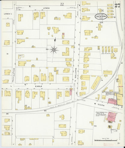 Sanborn Fire Insurance Map from Jackson, Hinds County, Mississippi (1909), Sheet #0027 - Complete Map Set gallery image, historic Sanborn map, vintage wall art, Mississippi Mississippi