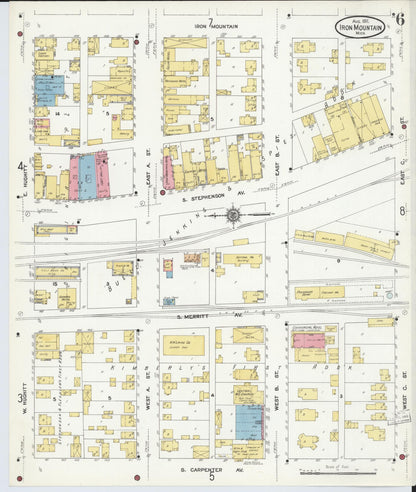 Sanborn Fire Insurance Map from Iron Mountain, Dickinson County, Michigan (1911), Sheet #0006 - Historic Sanborn Fire Insurance Map Print, vintage old map wall art, antique decor, genealogy gift, Michigan Michigan map