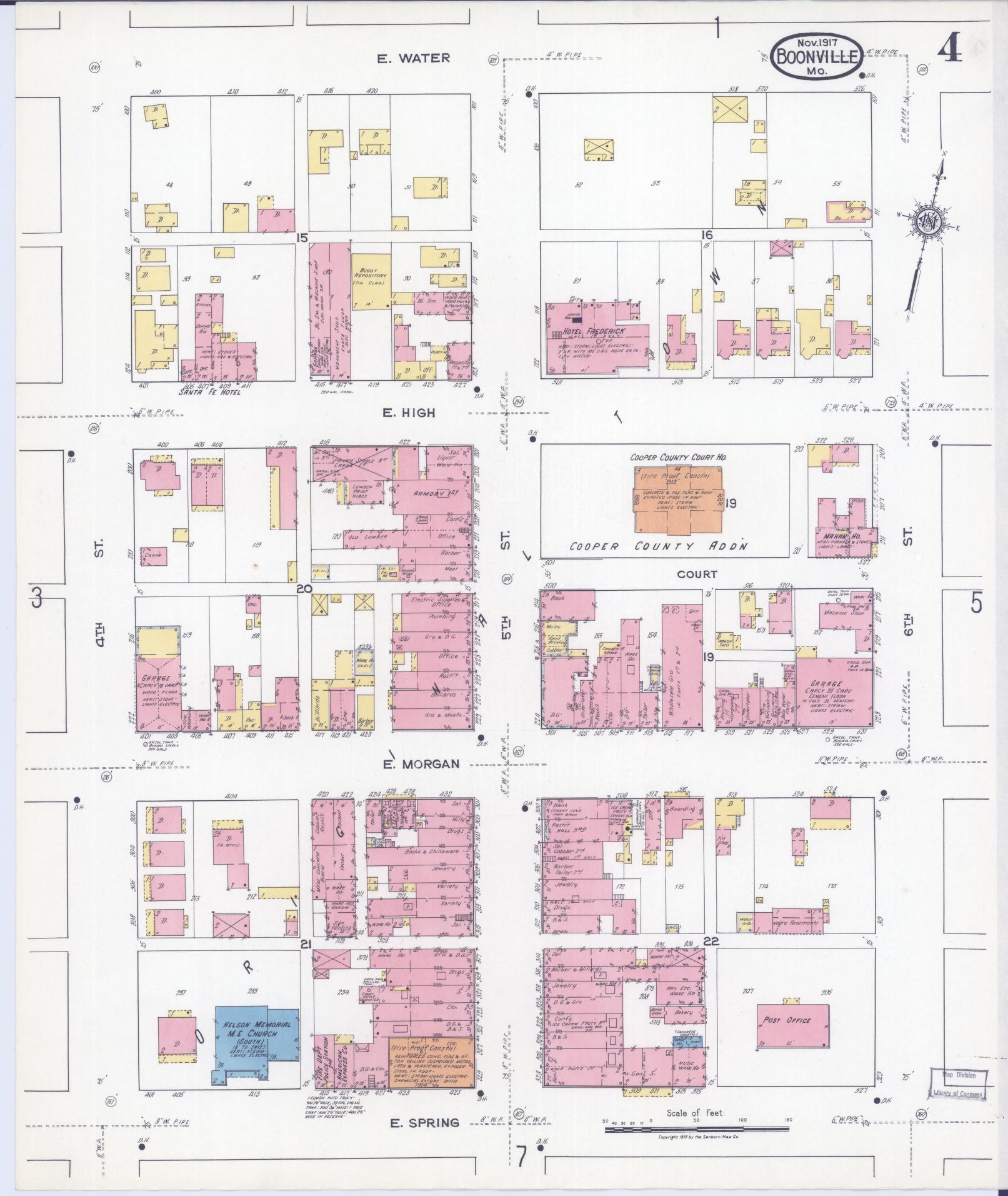 Sanborn Fire Insurance Map from Boonville, Cooper County, Missouri (1917), Sheet #0004 - Historic Sanborn Fire Insurance Map Print, vintage old map wall art, antique decor, genealogy gift, Missouri Missouri map