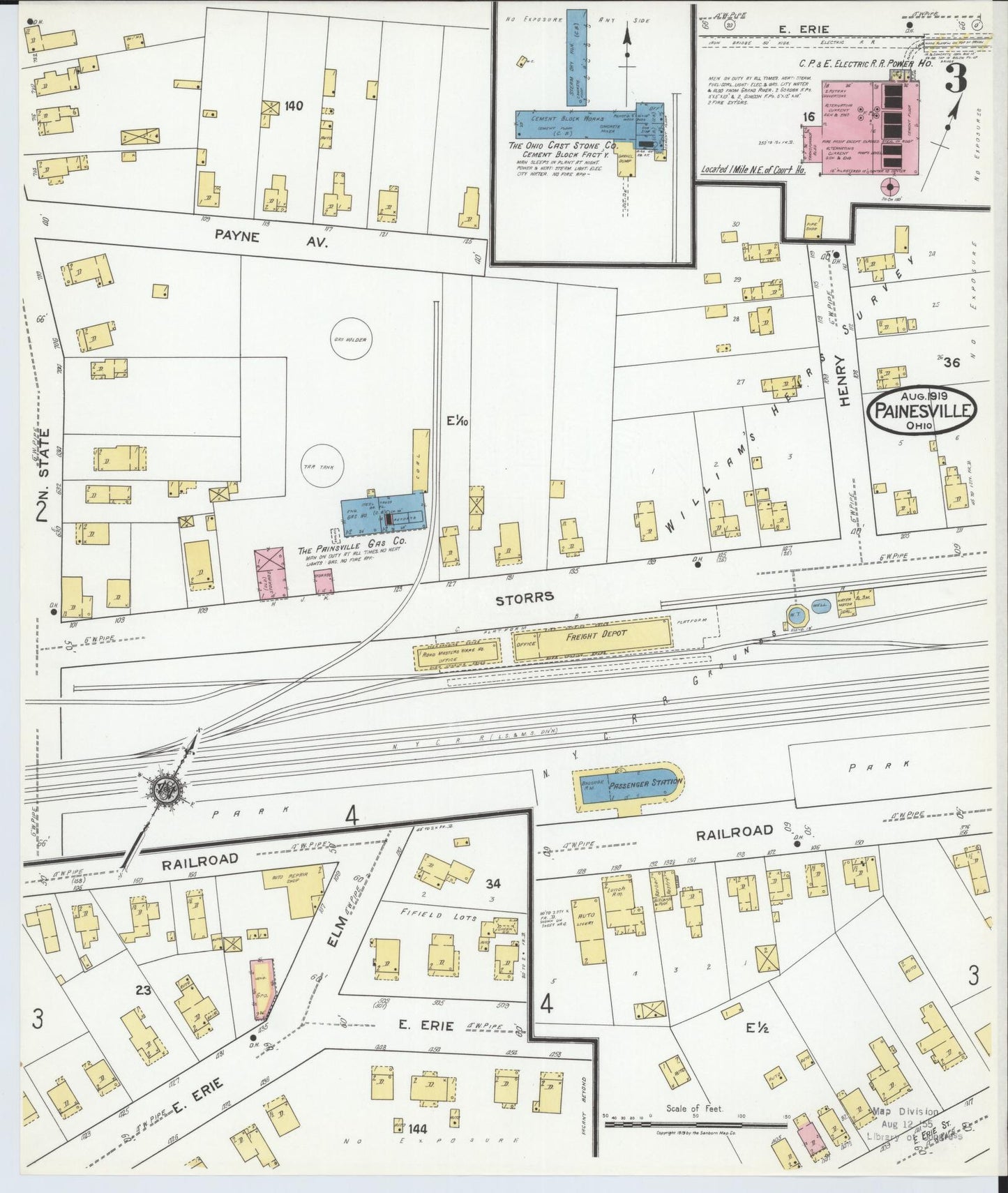 Sanborn Fire Insurance Map from Painesville, Lake County, Ohio (1919), Sheet #0003 - Complete Map Set gallery image, historic Sanborn map, vintage wall art, Ohio Ohio