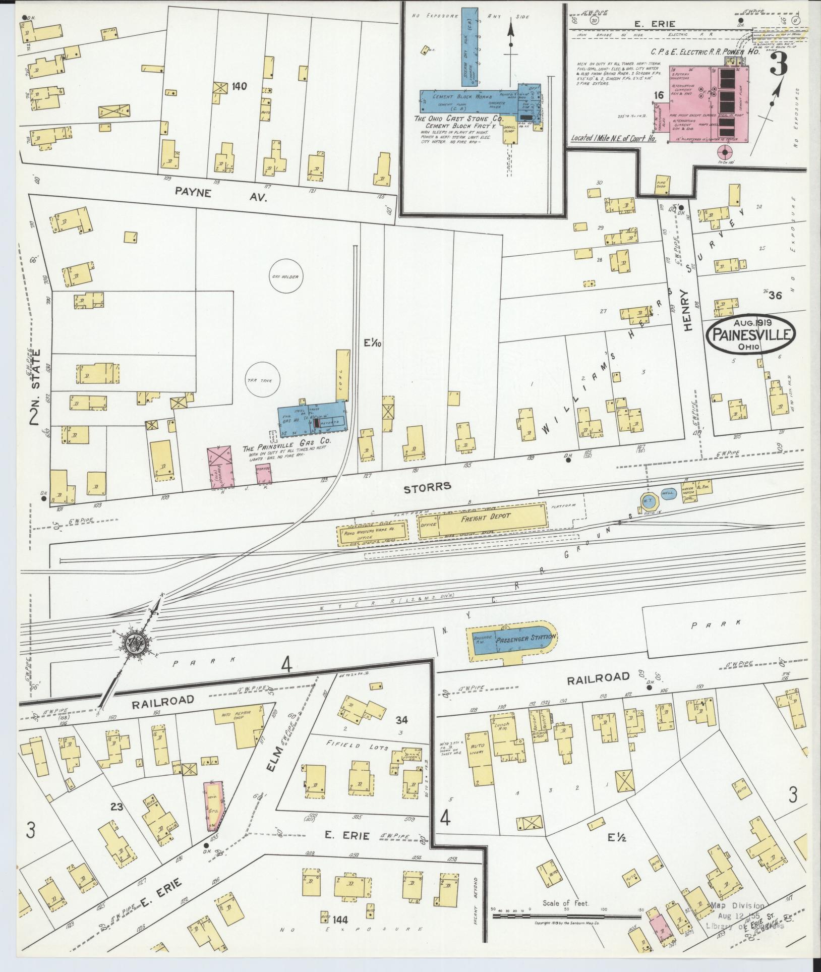 Sanborn Fire Insurance Map from Painesville, Lake County, Ohio (1919), Sheet #0003 - Complete Map Set gallery image, historic Sanborn map, vintage wall art, Ohio Ohio