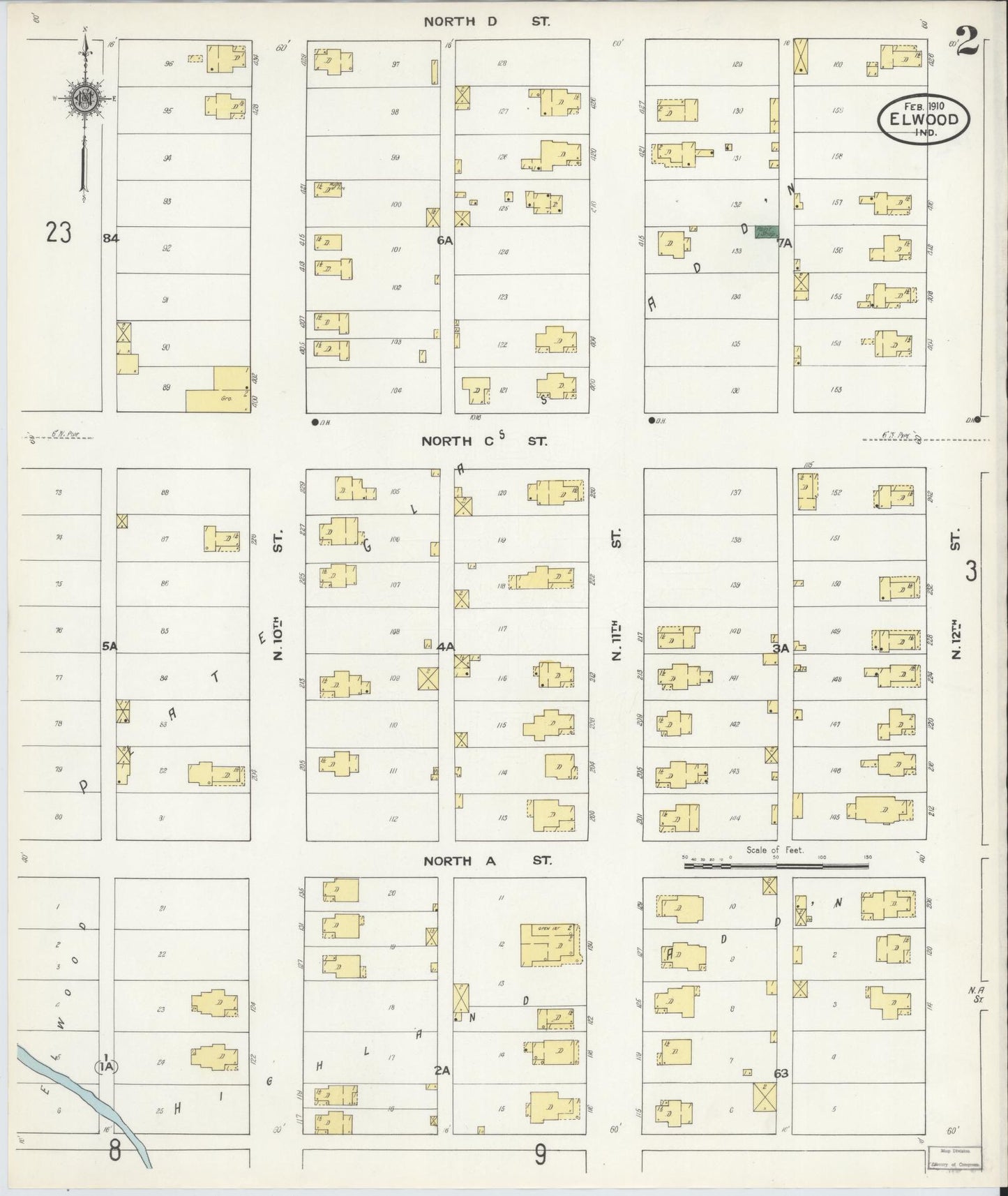 Sanborn Fire Insurance Map from Elwood, Madison County, Indiana (1910), Sheet #0002 - Complete Map Set gallery image, historic Sanborn map, vintage wall art, Indiana Indiana