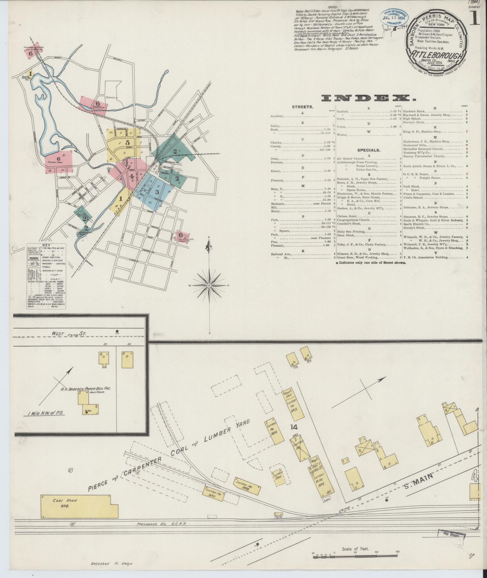 Sanborn Fire Insurance Map from Attleboro, Bristol County, Massachusetts. (1894) – Historic Sanborn Fire Insurance Map Print