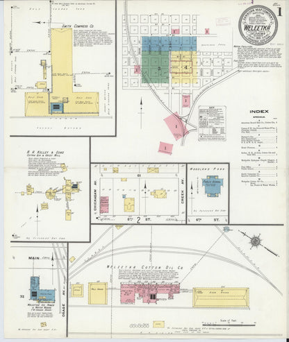 Sanborn Fire Insurance Map from Weleetka, Okfuskee County, Oklahoma (1910), Sheet #0001 - Complete Map Set gallery image, historic Sanborn map, vintage wall art, Oklahoma Oklahoma