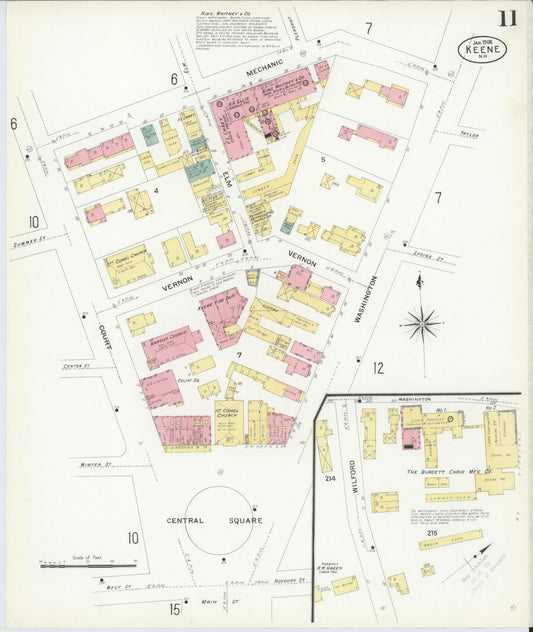 Sanborn Fire Insurance Map from Keene, Cheshire County, New Hampshire (1908), Sheet #0011 - Historic Sanborn Fire Insurance Map Print, vintage old map wall art, antique decor, genealogy gift, New Hampshire New Hampshire map