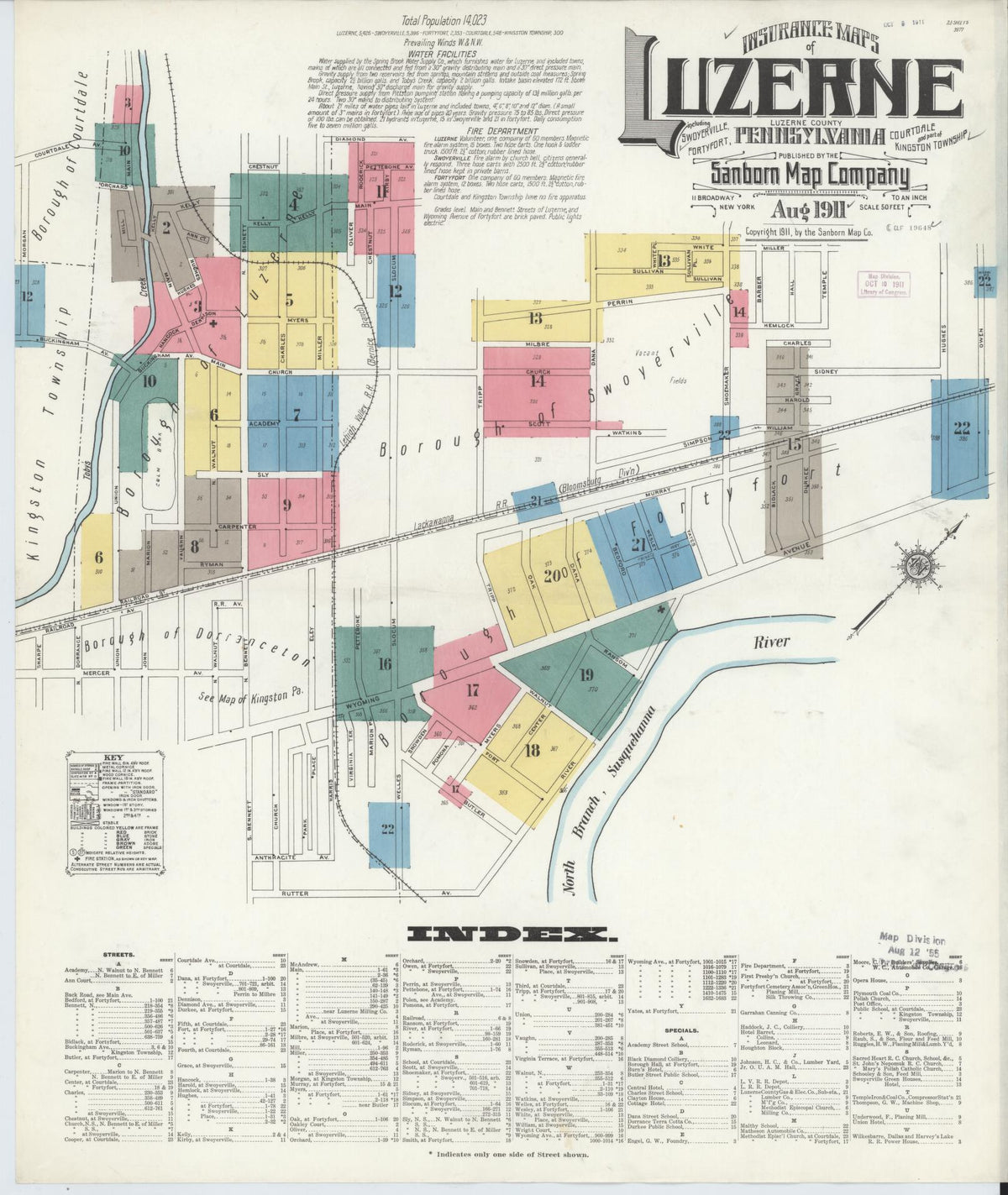 Sanborn Fire Insurance Map from Luzerne, Luzerne County, Pennsylvania (1911), Sheet #0001 - Historic Sanborn Fire Insurance Map Print, vintage old map wall art, antique decor, genealogy gift, Pennsylvania Pennsylvania map