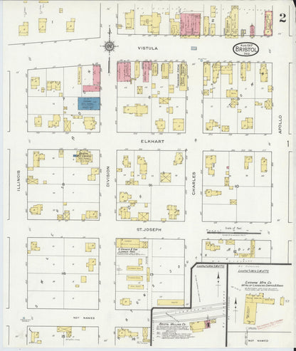 Sanborn Fire Insurance Map from Bristol, Elkhart County, Indiana (1917), Sheet #0002 - Complete Map Set gallery image, historic Sanborn map, vintage wall art, Indiana Indiana