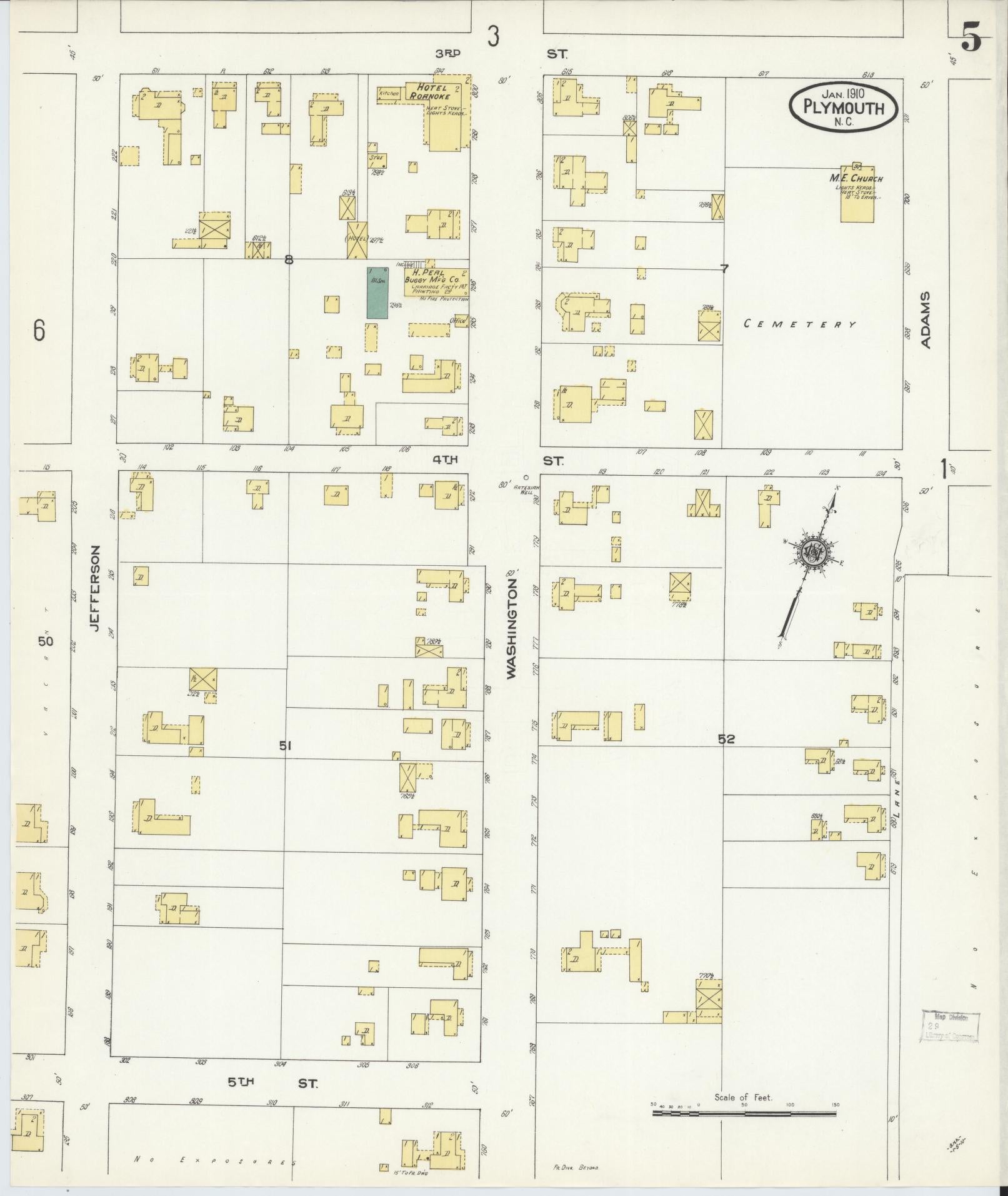 Sanborn Fire Insurance Map from Plymouth, Washington County, North Carolina (1910), Sheet #0005 - Complete Map Set gallery image, historic Sanborn map, vintage wall art, North Carolina North Carolina