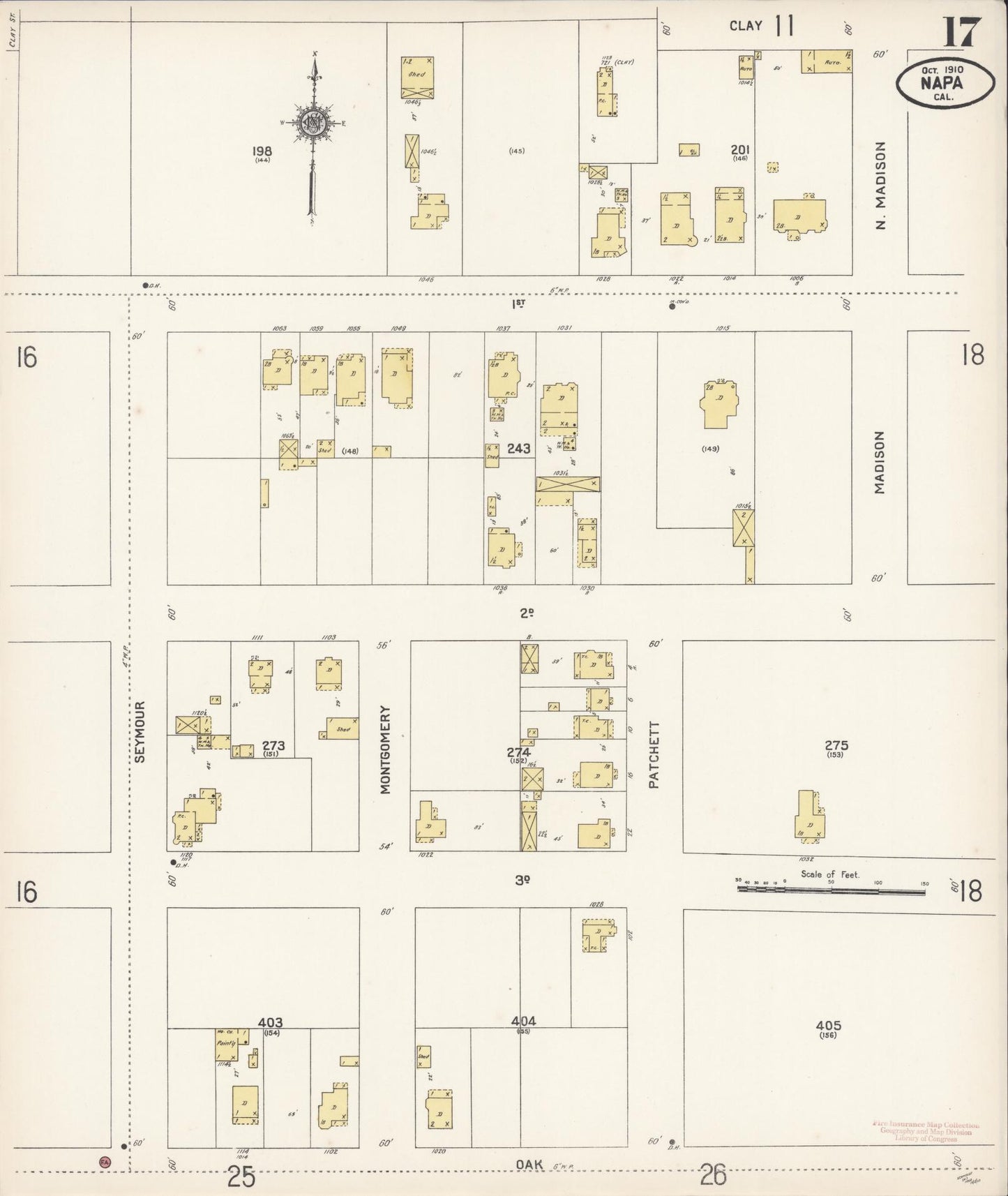 Sanborn Fire Insurance Map from Napa, Napa County, California (1910), Sheet #0017 - Complete Map Set gallery image, historic Sanborn map, vintage wall art, California California