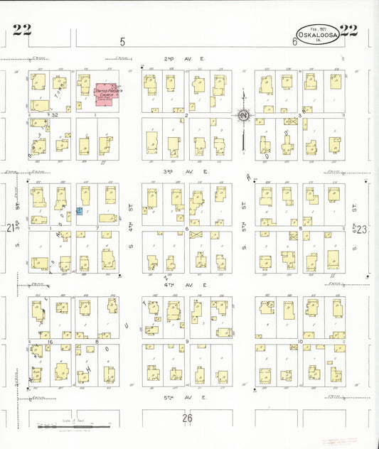 Sanborn Fire Insurance Map from Oskaloosa, Mahaska County, Iowa (1927), Sheet #0022 - Historic Sanborn Fire Insurance Map Print, vintage old map wall art