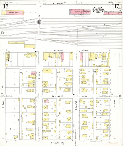 Sanborn Fire Insurance Map from Creston, Union County, Iowa (1923), Sheet #0017 - Historic Sanborn Fire Insurance Map Print, vintage old map wall art