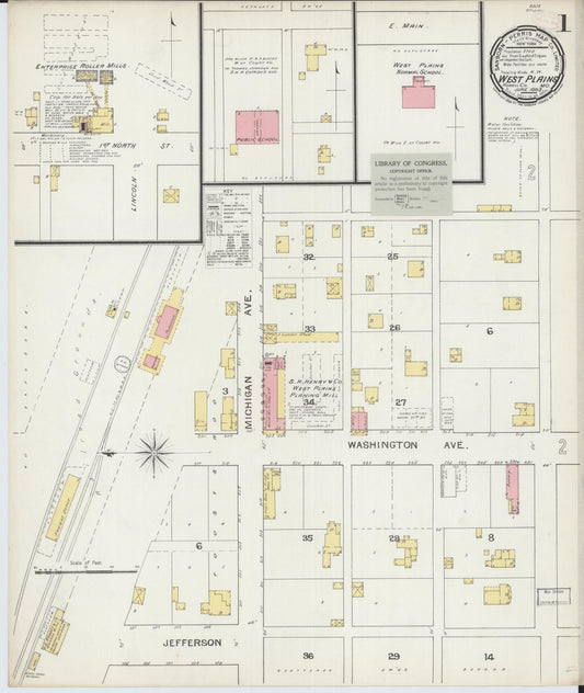 Sanborn Fire Insurance Map from West Plains, Howell County, Missouri (1893), Sheet #0001 - Complete Map Set gallery image, historic Sanborn map, vintage wall art, Missouri Missouri