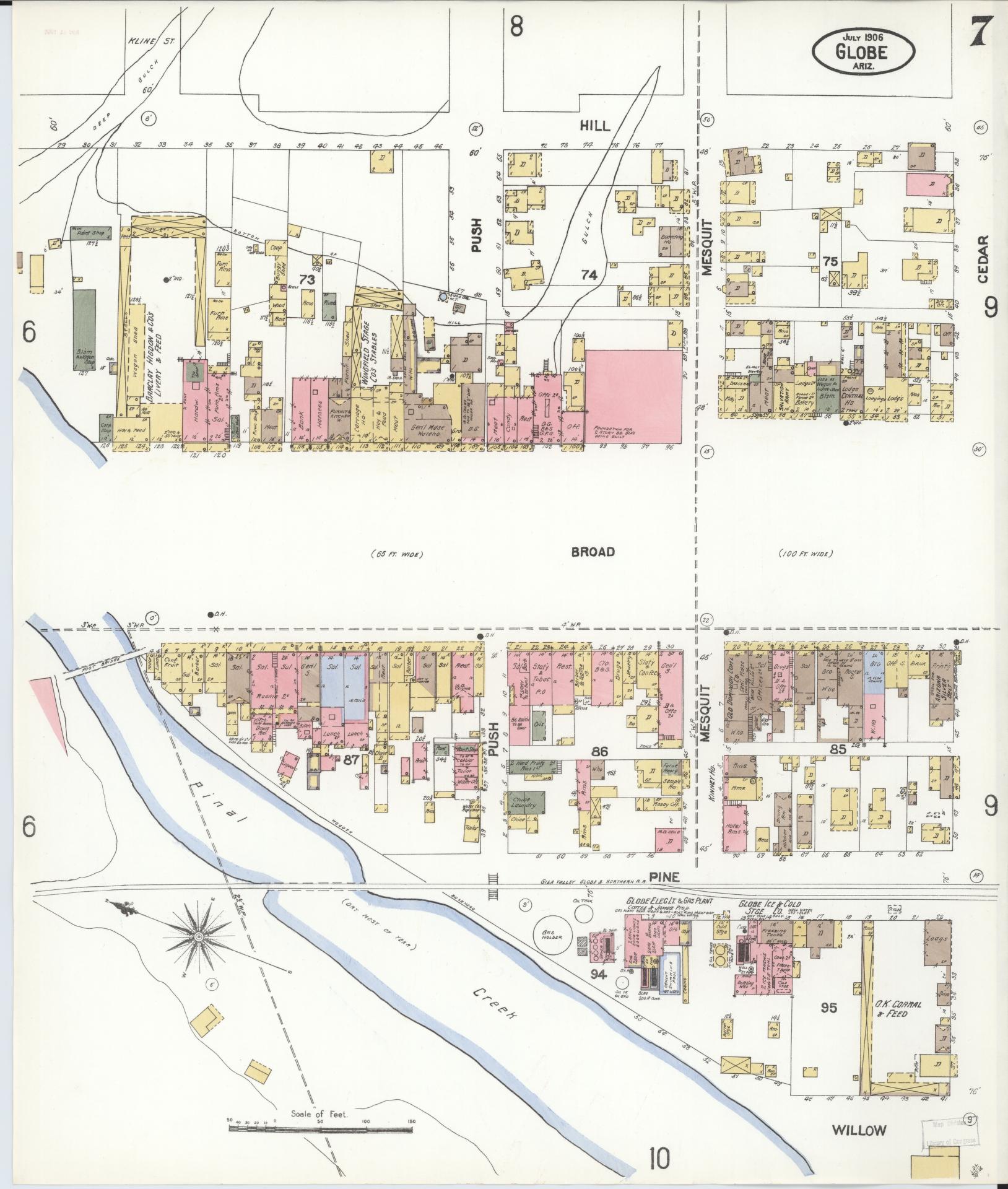 Sanborn Fire Insurance Map from Globe, Gila County, Arizona (1906), Sheet #0007 - Complete Map Set gallery image, historic Sanborn map, vintage wall art, Arizona Arizona