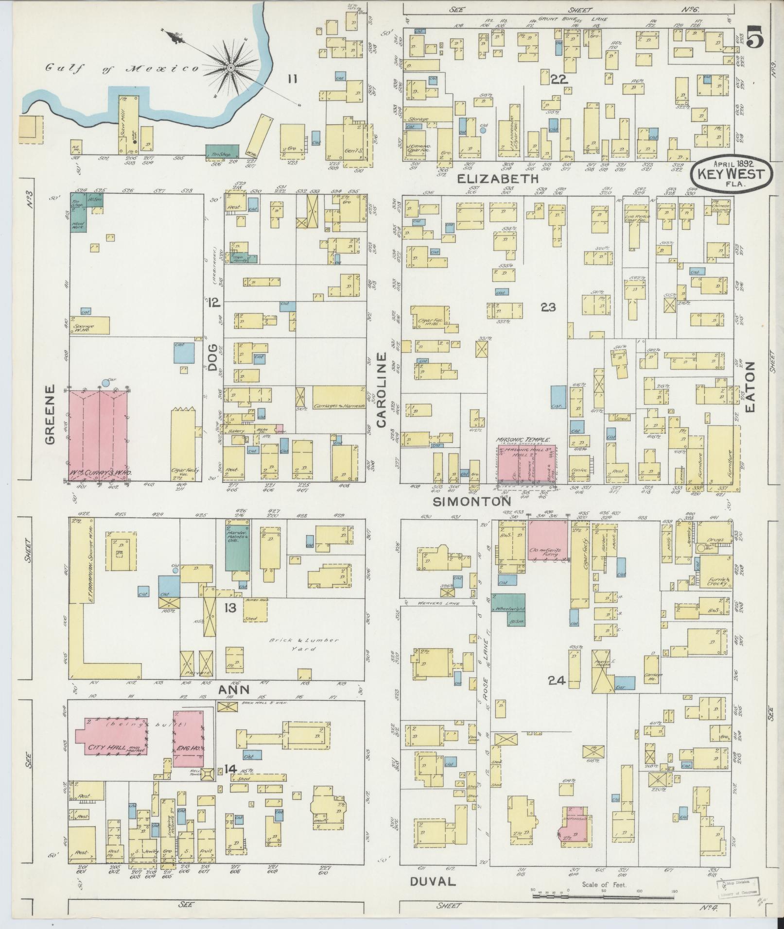 Sanborn Fire Insurance Map from Key West, Monroe County, Florida (1892), Sheet #0005 - Complete Map Set gallery image, historic Sanborn map, vintage wall art, Florida Florida