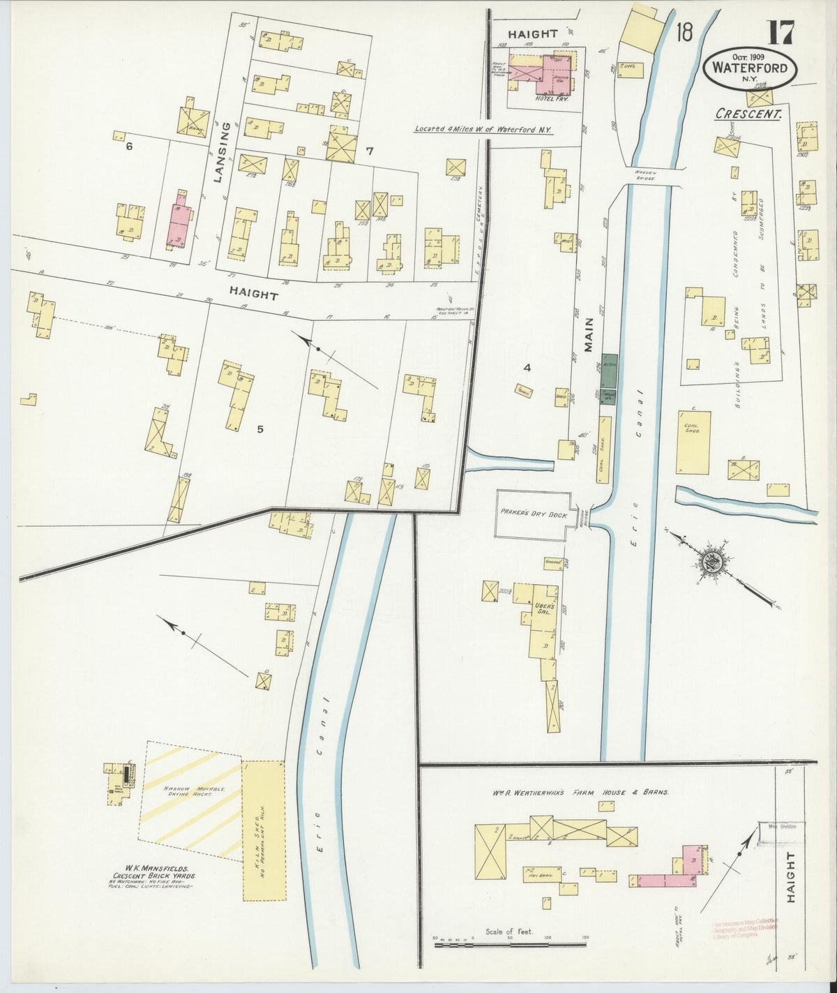 Sanborn Fire Insurance Map from Waterford, Saratoga County, New York (1909), Sheet #0017 - Historic Sanborn Fire Insurance Map Print, vintage old map wall art, antique decor, genealogy gift, New York New York map
