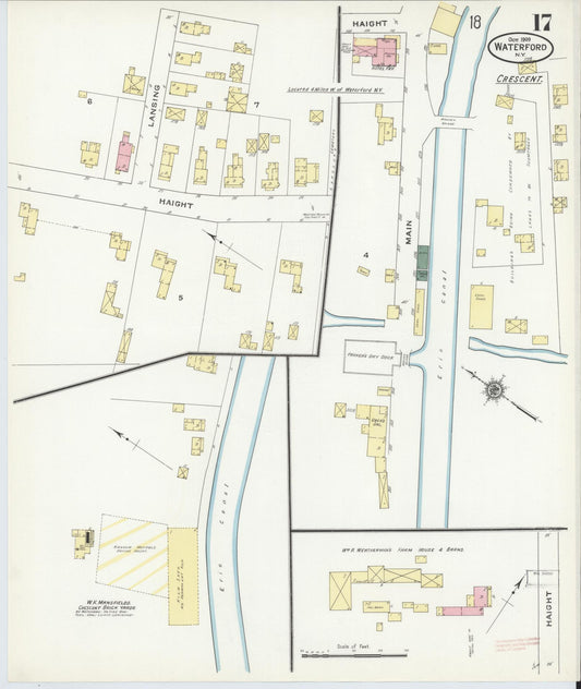 Sanborn Fire Insurance Map from Waterford, Saratoga County, New York (1909), Sheet #0017 - Historic Sanborn Fire Insurance Map Print, vintage old map wall art, antique decor, genealogy gift, New York New York map