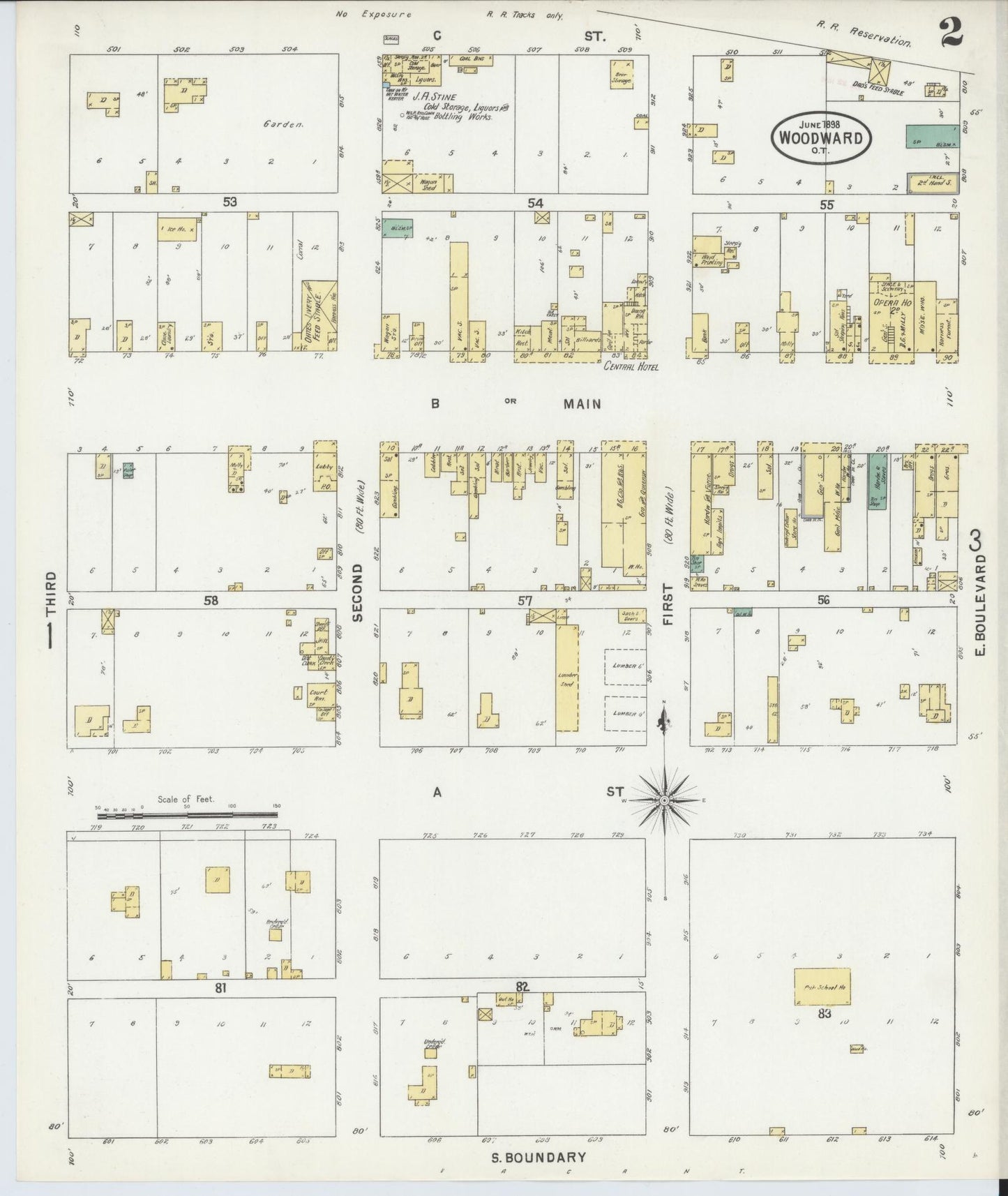 Sanborn Fire Insurance Map from Woodward, Woodward County, Oklahoma (1898), Sheet #0002 - Historic Sanborn Fire Insurance Map Print, vintage old map wall art, antique decor, genealogy gift, Oklahoma Oklahoma map