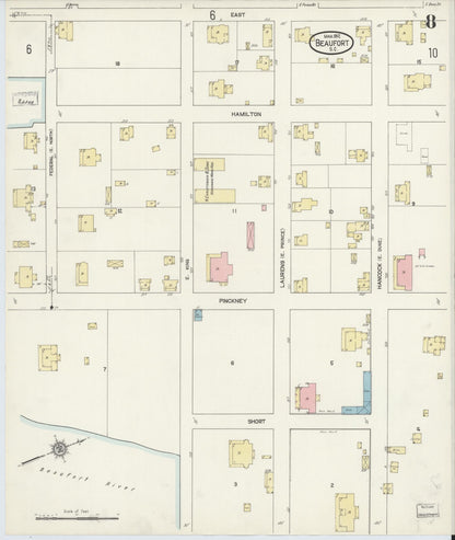 Sanborn Fire Insurance Map from Beaufort, Beaufort County, South Carolina (1912), Sheet #0008 - Complete Map Set gallery image, historic Sanborn map, vintage wall art, South Carolina South Carolina