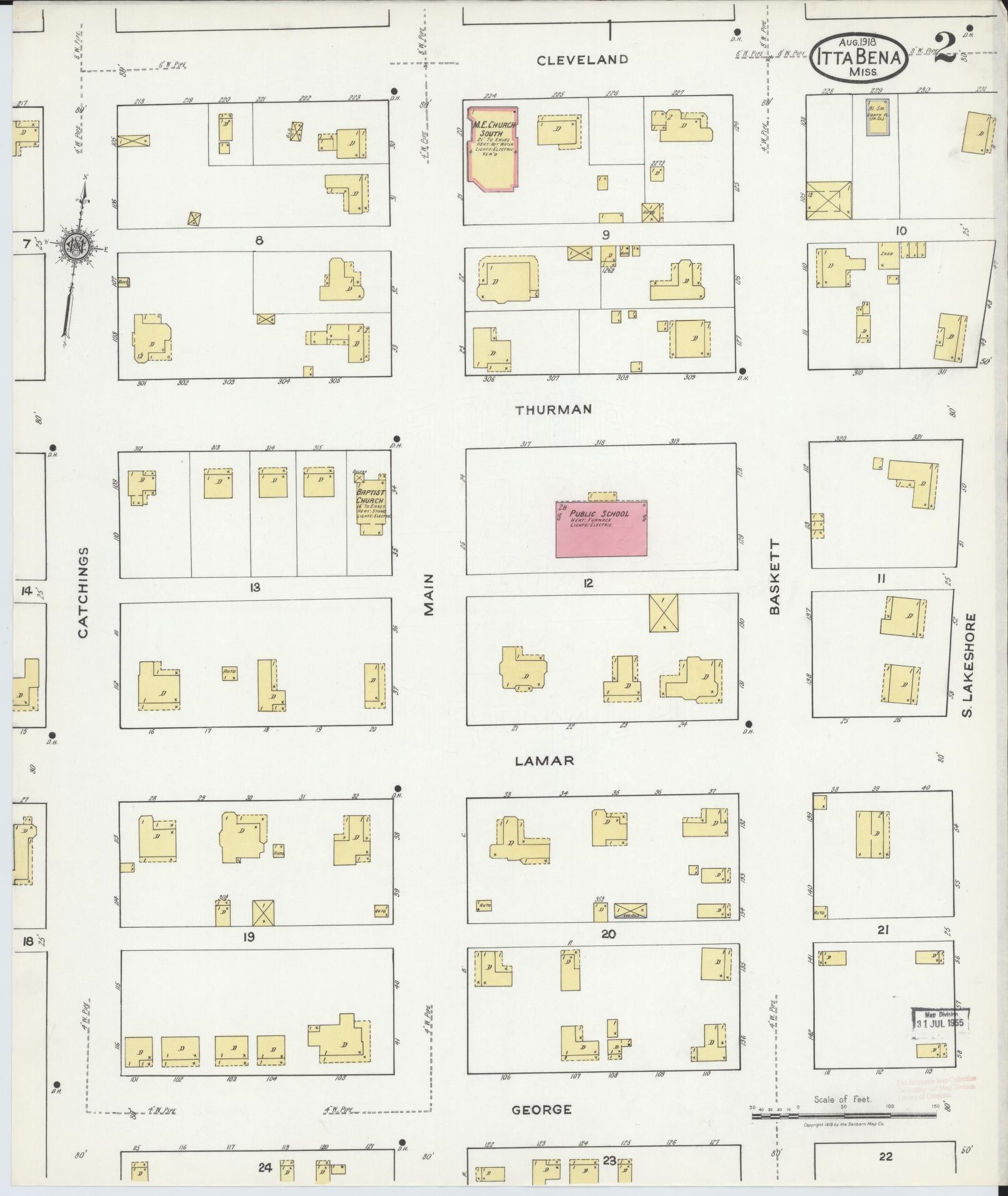 Sanborn Fire Insurance Map from Itta Bena, Leflore County, Mississippi (1918), Sheet #0002 - Complete Map Set gallery image, historic Sanborn map, vintage wall art, Mississippi Mississippi