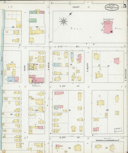 Sanborn Fire Insurance Map from Janesville, Rock County, Wisconsin (1895), Sheet #0005 - Historic Sanborn Fire Insurance Map Print, vintage old map wall art, antique decor, genealogy gift, Wisconsin Wisconsin map